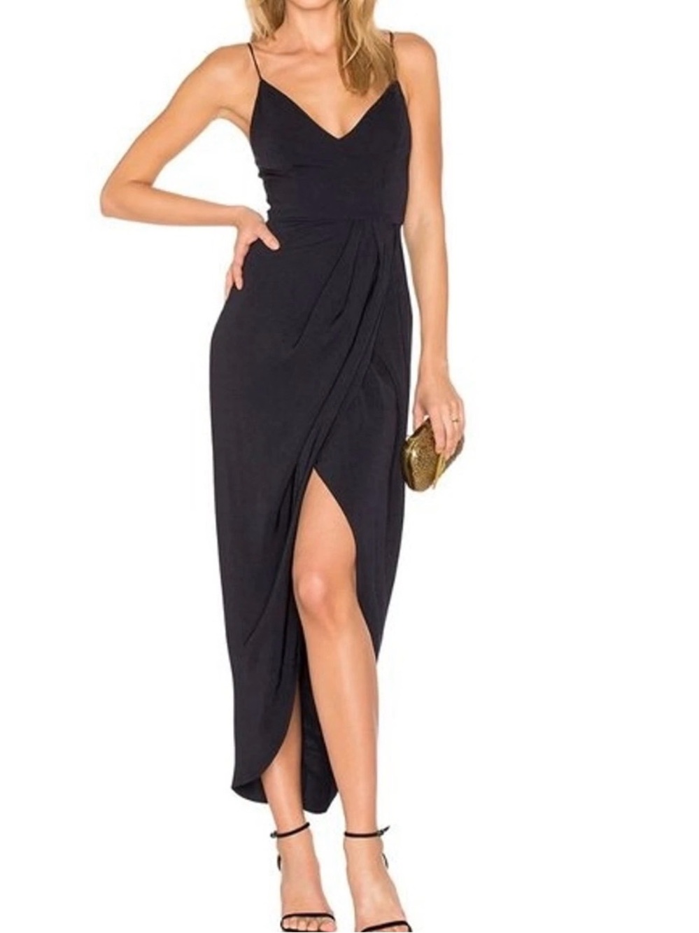 ShonaJoy Elegant Black Wrap Maxi Dress with Slit